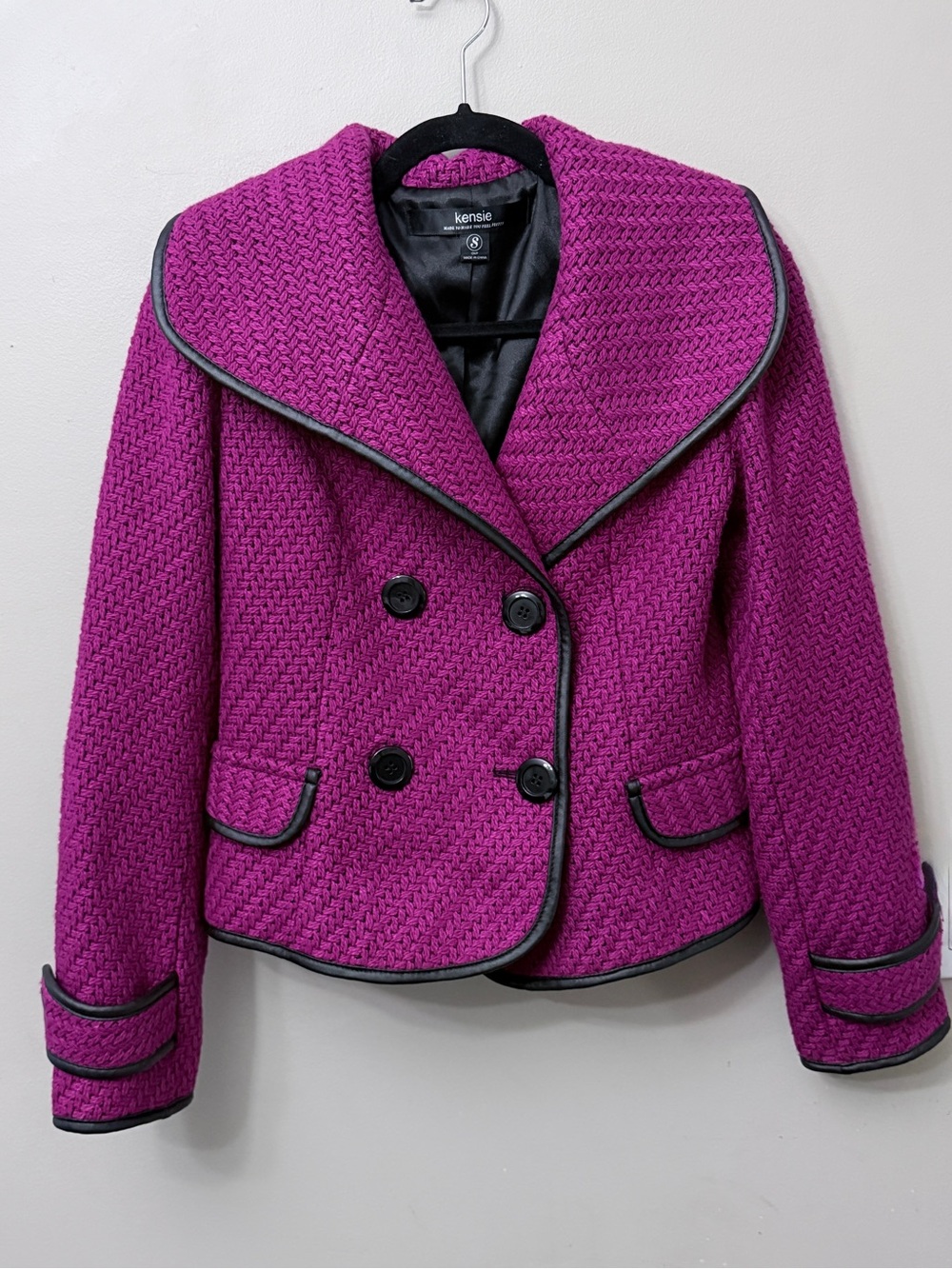 Kensie Magenta Double Breasted Peacoat Pink Wool Blend Small